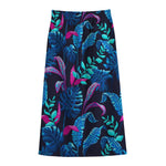 Turquoise Hawaii Tropical Pattern Print Cotton Front Slit Maxi Skirt