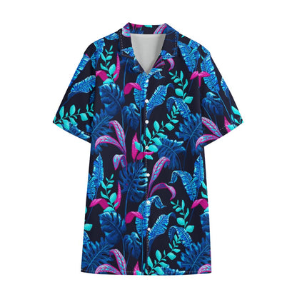Turquoise Hawaii Tropical Pattern Print Cotton Hawaiian Shirt