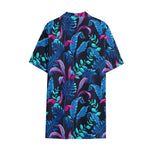 Turquoise Hawaii Tropical Pattern Print Cotton Hawaiian Shirt