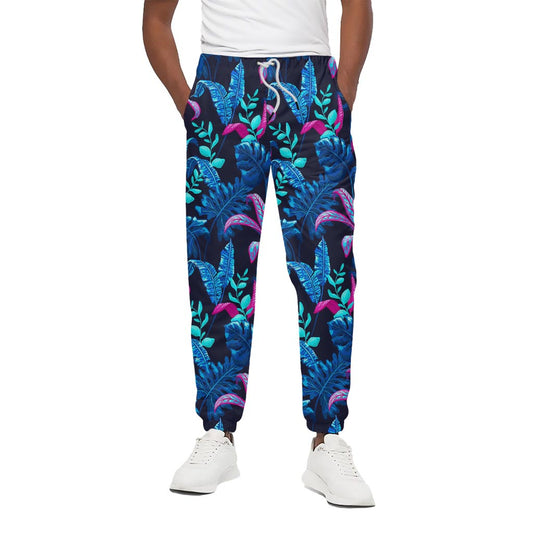 Turquoise Hawaii Tropical Pattern Print Cotton Pants