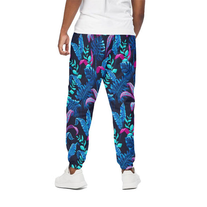 Turquoise Hawaii Tropical Pattern Print Cotton Pants