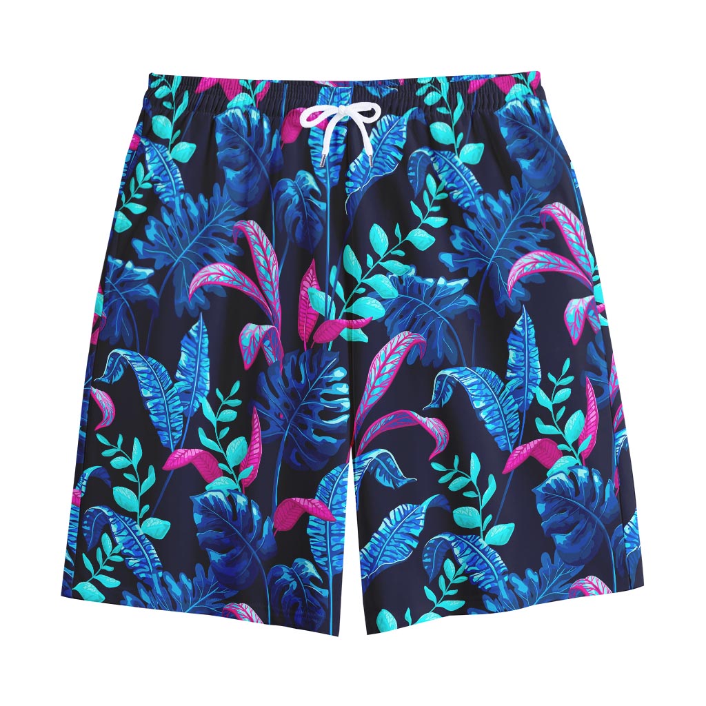Turquoise Hawaii Tropical Pattern Print Cotton Shorts
