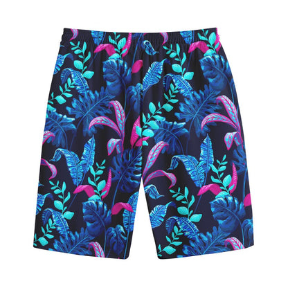 Turquoise Hawaii Tropical Pattern Print Cotton Shorts