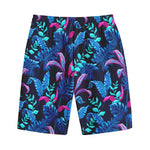 Turquoise Hawaii Tropical Pattern Print Cotton Shorts