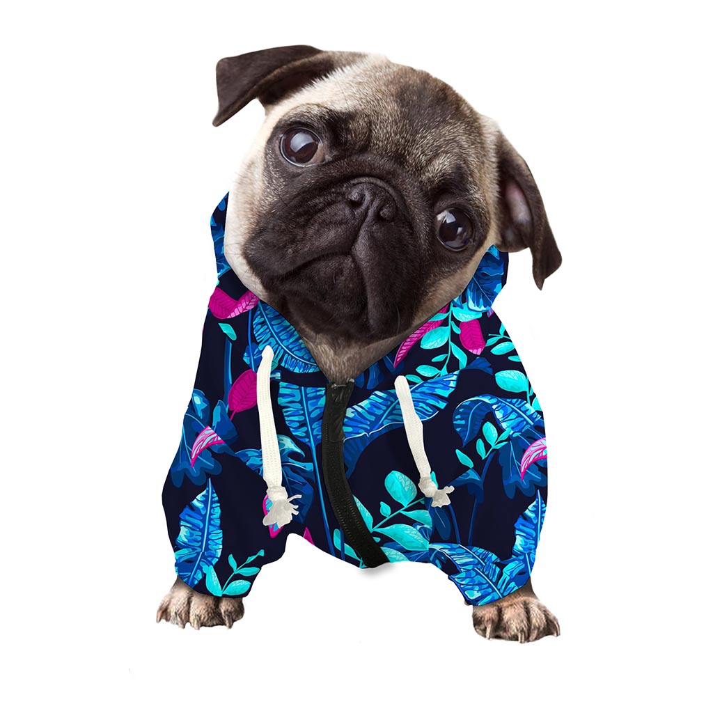 Turquoise Hawaii Tropical Pattern Print Dog Zip Up Hoodie