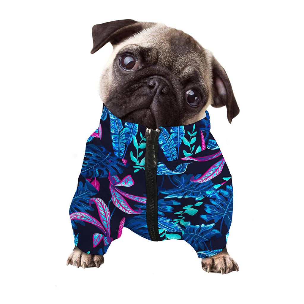 Turquoise Hawaii Tropical Pattern Print Dog Zip Up Jacket