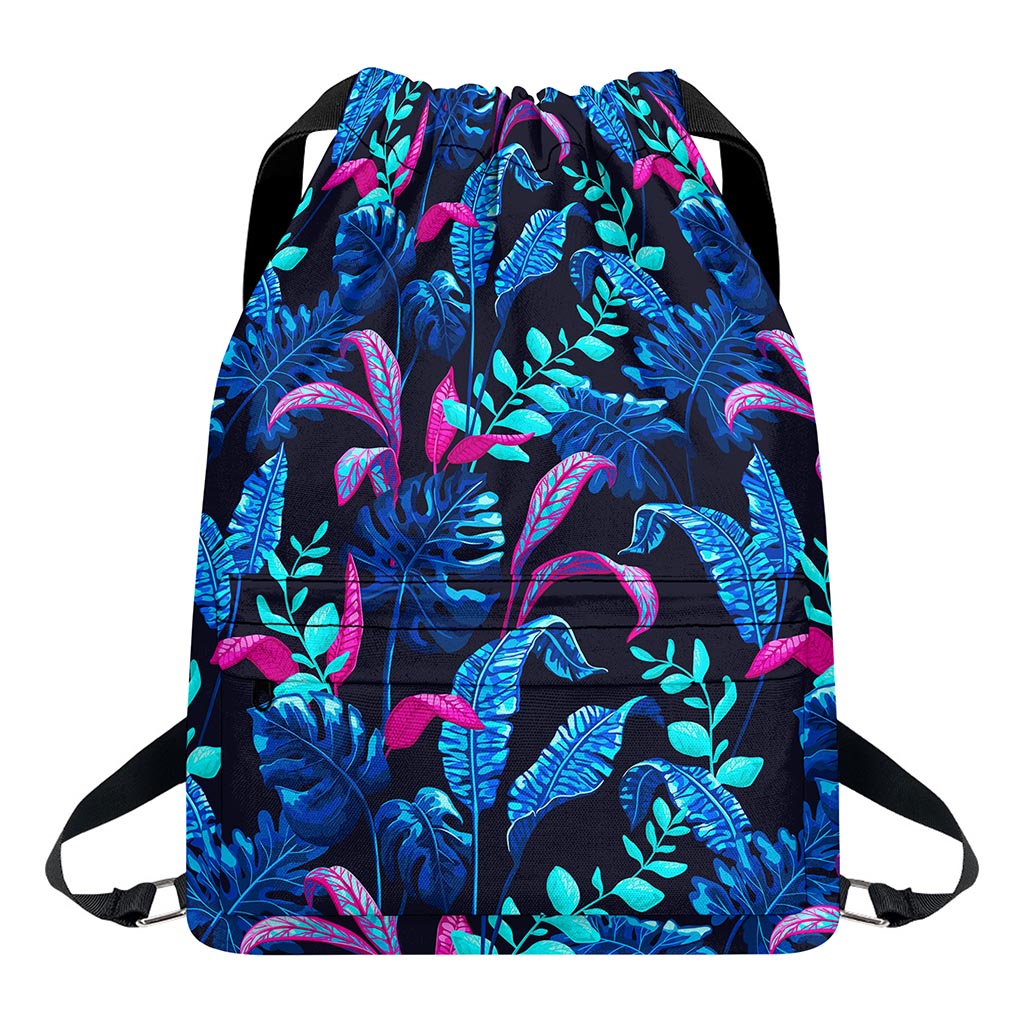 Turquoise Hawaii Tropical Pattern Print Drawstring Backpack