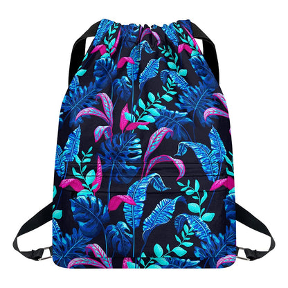 Turquoise Hawaii Tropical Pattern Print Drawstring Backpack