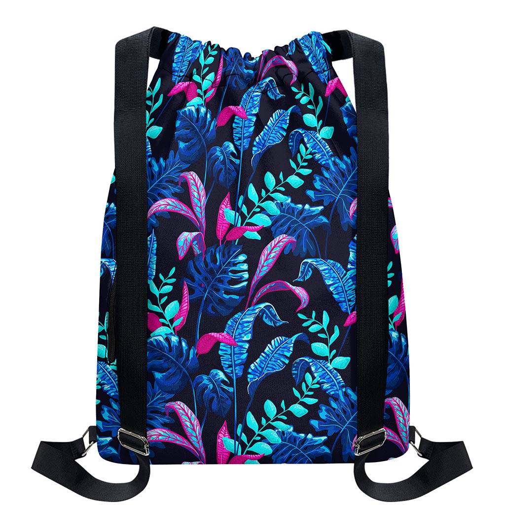 Turquoise Hawaii Tropical Pattern Print Drawstring Backpack