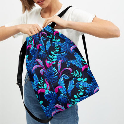 Turquoise Hawaii Tropical Pattern Print Drawstring Backpack