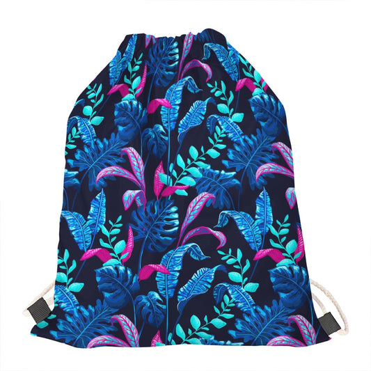 Turquoise Hawaii Tropical Pattern Print Drawstring Bag