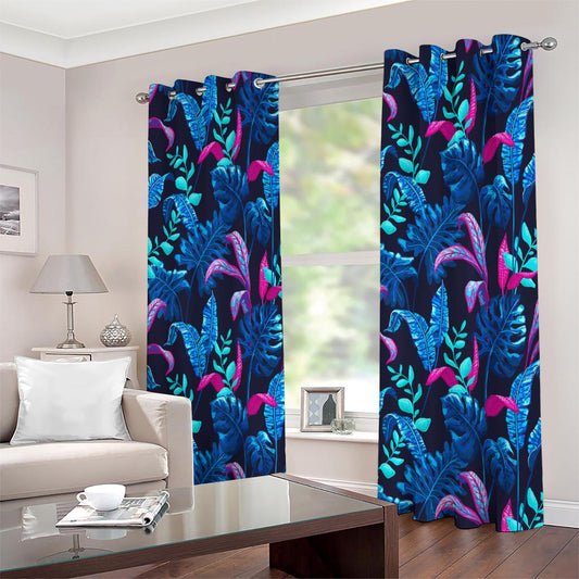 Turquoise Hawaii Tropical Pattern Print Extra Wide Grommet Curtains