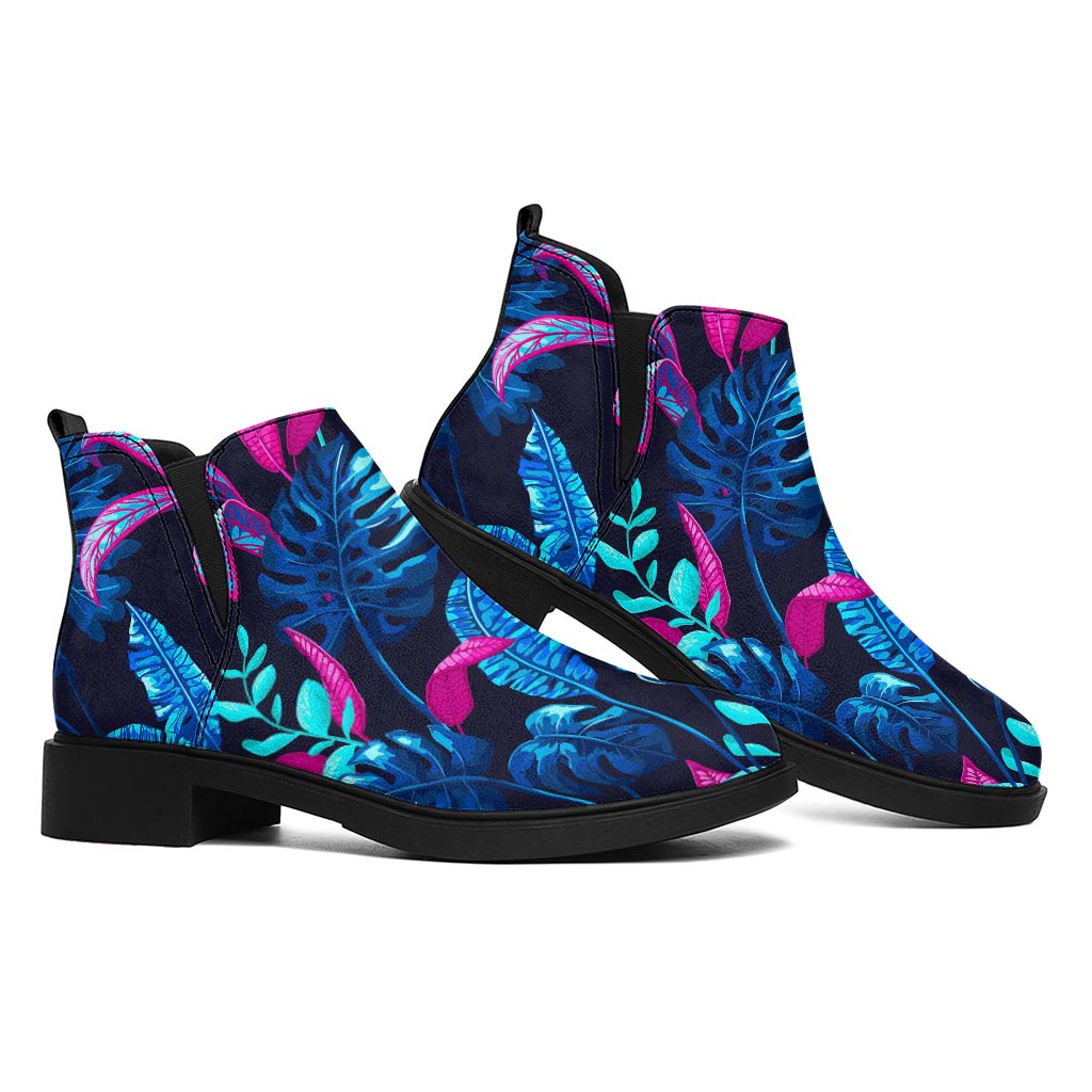 Turquoise Hawaii Tropical Pattern Print Flat Ankle Boots