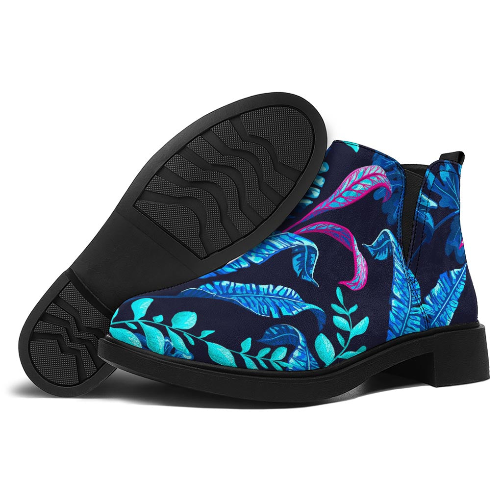 Turquoise Hawaii Tropical Pattern Print Flat Ankle Boots