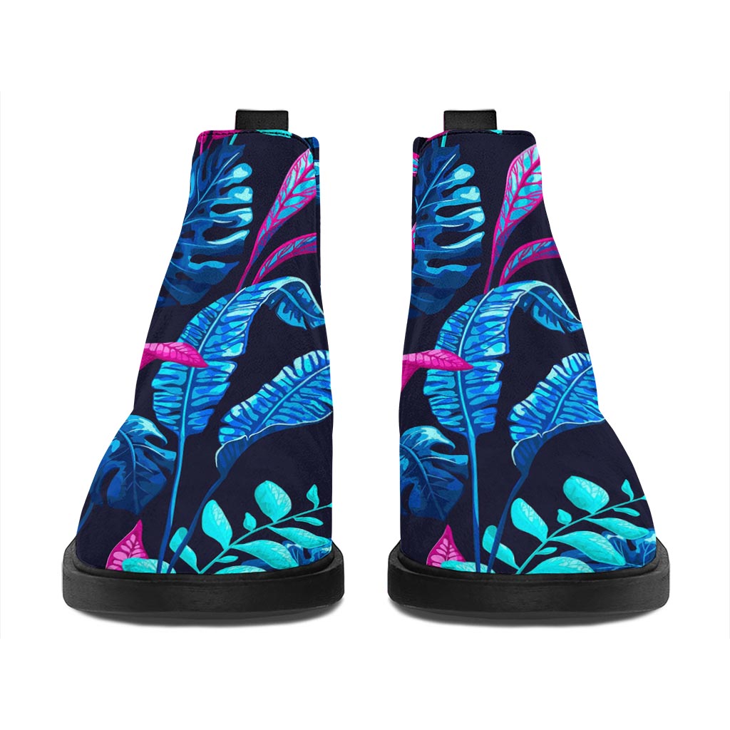 Turquoise Hawaii Tropical Pattern Print Flat Ankle Boots