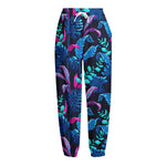 Turquoise Hawaii Tropical Pattern Print Fleece Lined Knit Pants