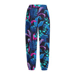 Turquoise Hawaii Tropical Pattern Print Fleece Lined Knit Pants