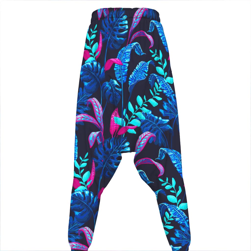 Turquoise Hawaii Tropical Pattern Print Hammer Pants