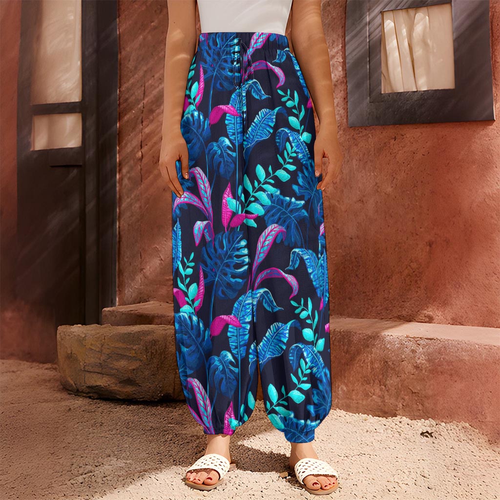 Turquoise Hawaii Tropical Pattern Print Harem Pants