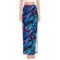 Turquoise Hawaii Tropical Pattern Print High Slit Maxi Skirt