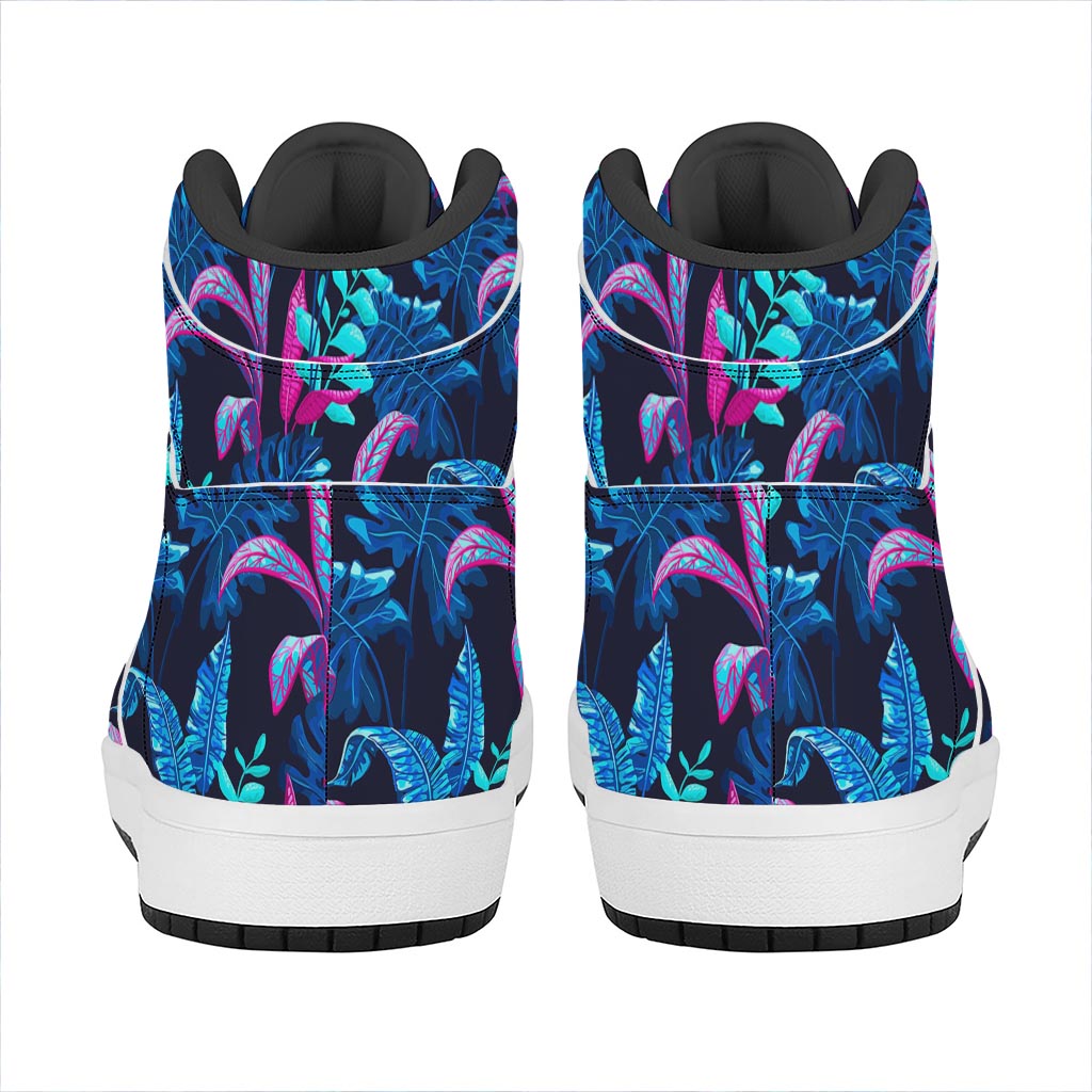 Turquoise Hawaii Tropical Pattern Print High Top Leather Sneakers