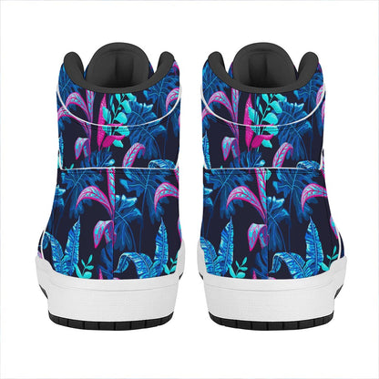 Turquoise Hawaii Tropical Pattern Print High Top Leather Sneakers