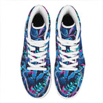 Turquoise Hawaii Tropical Pattern Print High Top Leather Sneakers