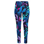 Turquoise Hawaii Tropical Pattern Print High-Waisted Pocket Leggings