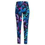 Turquoise Hawaii Tropical Pattern Print High-Waisted Pocket Leggings
