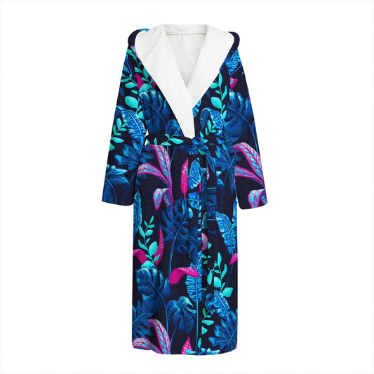 Turquoise Hawaii Tropical Pattern Print Hooded Bathrobe