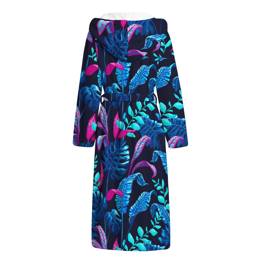 Turquoise Hawaii Tropical Pattern Print Hooded Bathrobe