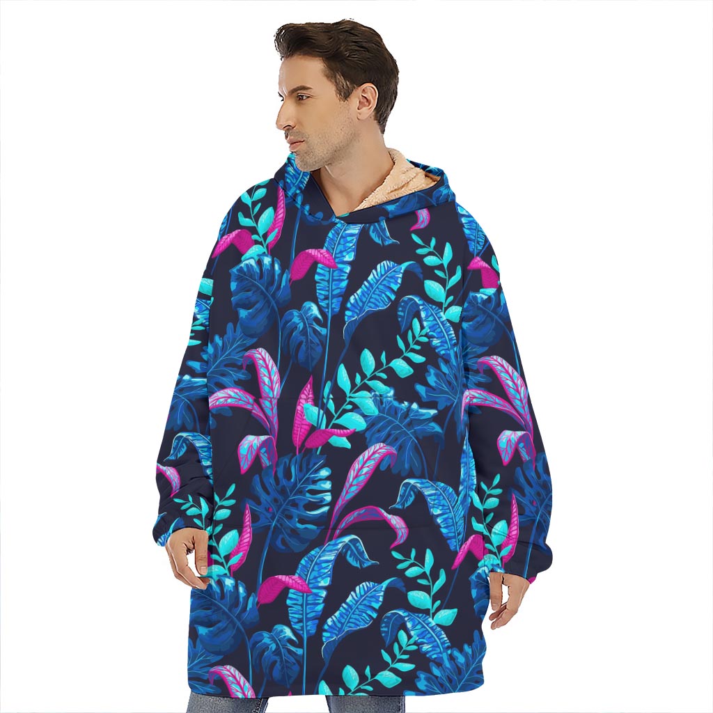 Turquoise Hawaii Tropical Pattern Print Hoodie Blanket