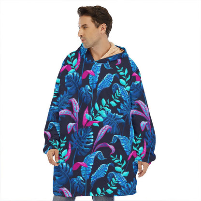 Turquoise Hawaii Tropical Pattern Print Hoodie Blanket