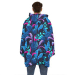 Turquoise Hawaii Tropical Pattern Print Hoodie Blanket