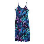 Turquoise Hawaii Tropical Pattern Print Jersey Midi Cami Dress