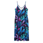 Turquoise Hawaii Tropical Pattern Print Jersey Midi Cami Dress