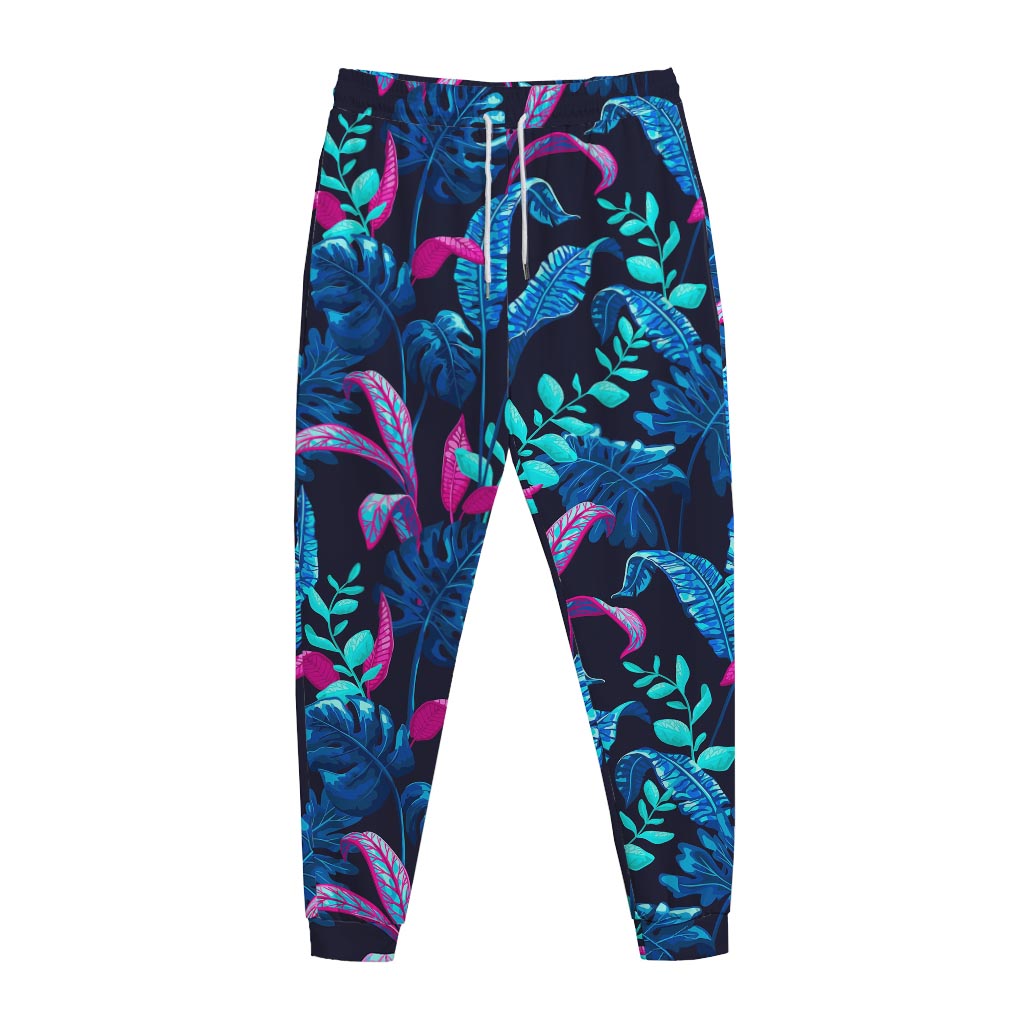 Turquoise Hawaii Tropical Pattern Print Jogger Pants
