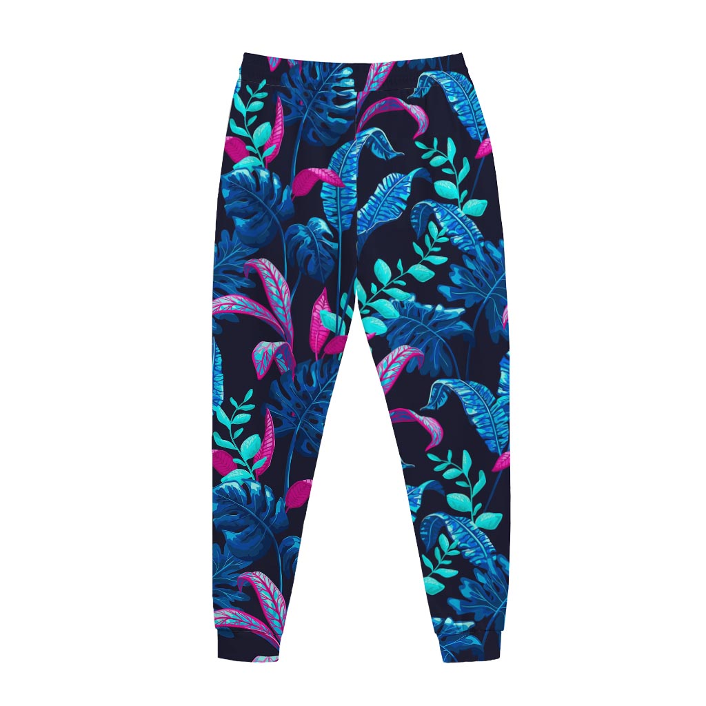 Turquoise Hawaii Tropical Pattern Print Jogger Pants