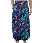 Turquoise Hawaii Tropical Pattern Print Lantern Pants