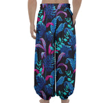 Turquoise Hawaii Tropical Pattern Print Lantern Pants