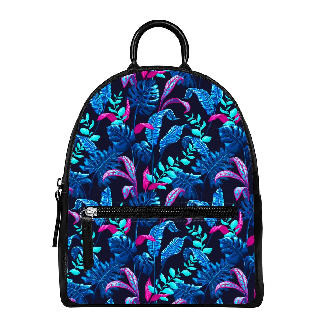 Turquoise Hawaii Tropical Pattern Print Leather Backpack