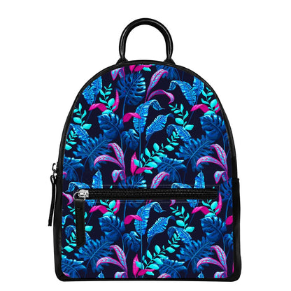 Turquoise Hawaii Tropical Pattern Print Leather Backpack