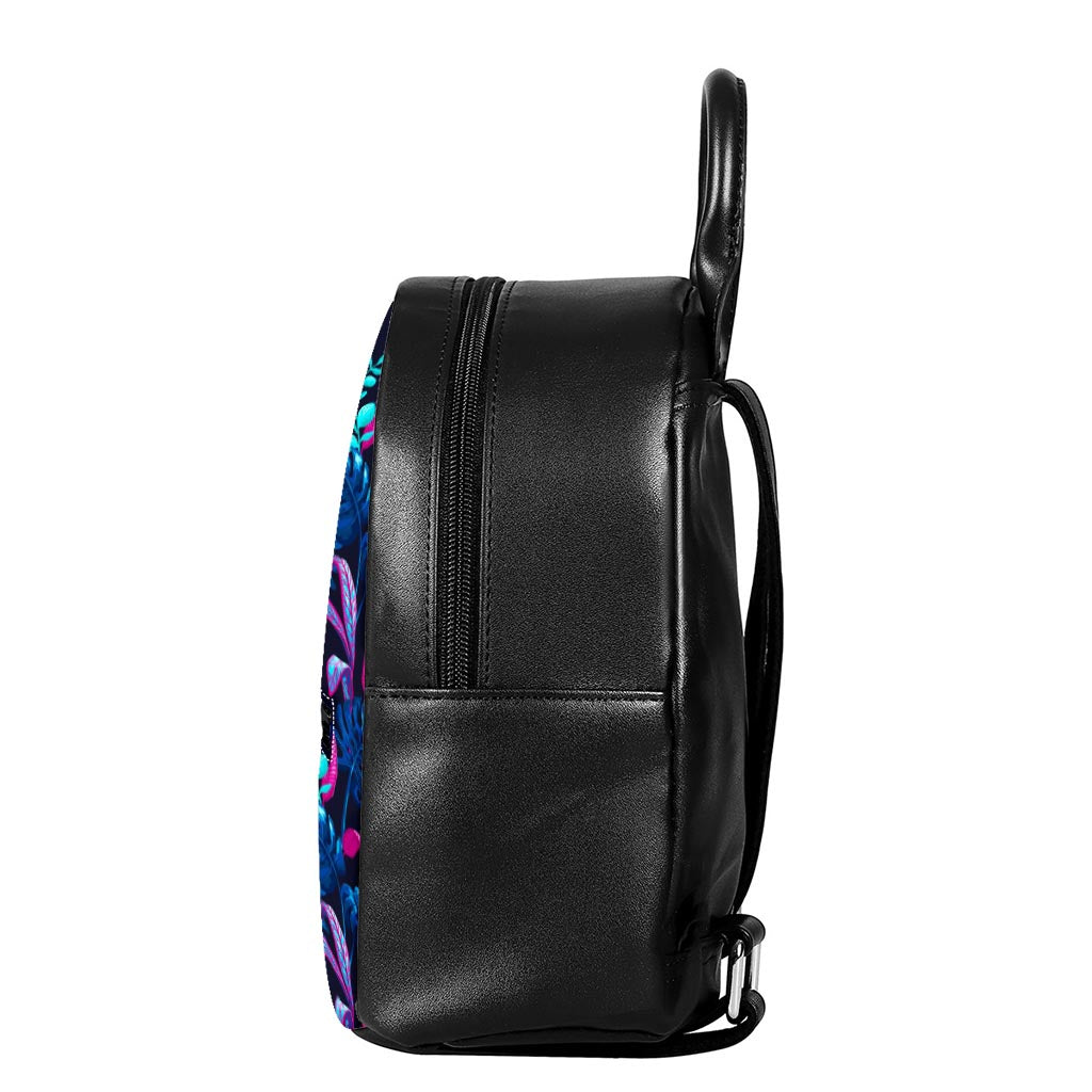 Turquoise Hawaii Tropical Pattern Print Leather Backpack