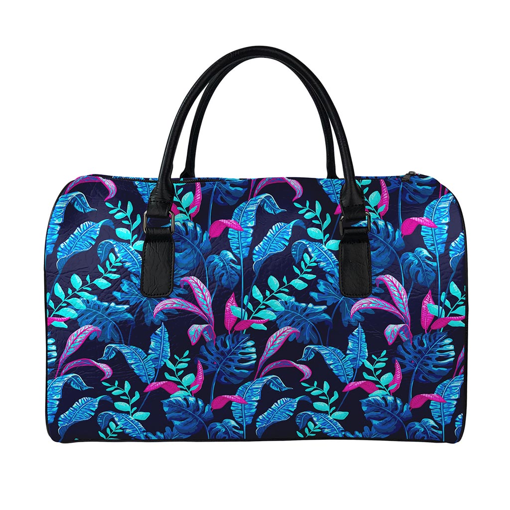 Turquoise Hawaii Tropical Pattern Print Leather Duffle Bag