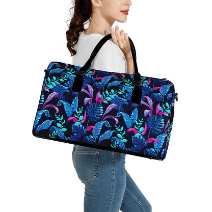 Turquoise Hawaii Tropical Pattern Print Leather Duffle Bag