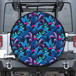 Turquoise Hawaii Tropical Pattern Print Leather Spare Tire Cover