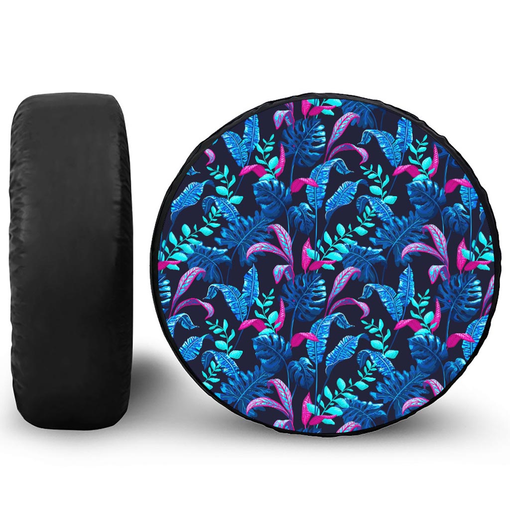 Turquoise Hawaii Tropical Pattern Print Leather Spare Tire Cover