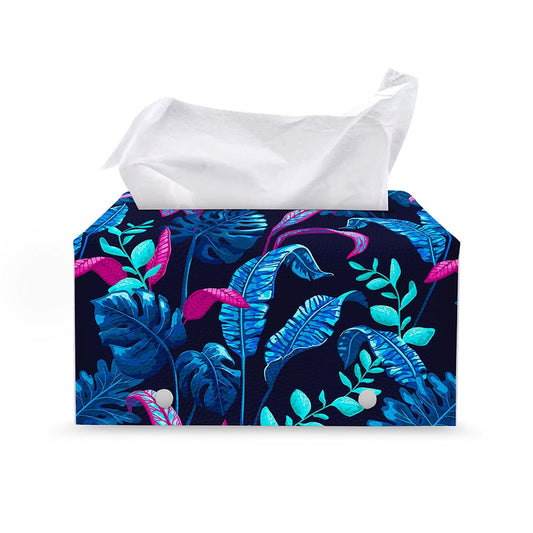 Turquoise Hawaii Tropical Pattern Print Leather Tissue Box Cover