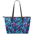 Turquoise Hawaii Tropical Pattern Print Leather Tote Bag With Zipper