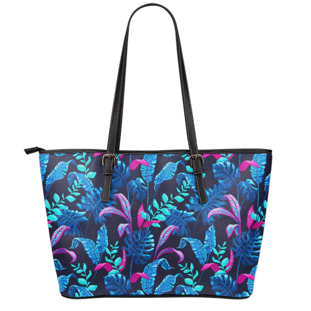 Turquoise Hawaii Tropical Pattern Print Leather Tote Bag